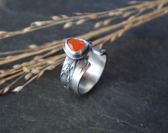 Carnelian Gemstone Ring, Fits a Size 5.5 Finger, Switchgrass Textured Band in Sterling Silver