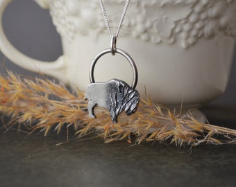 Bison Necklace, Prairie Indiangrass in Fine Silver