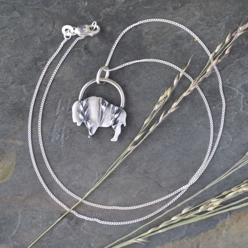 Bison Necklace, Prairie Switchgrass in Silver image 2