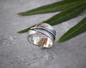 Leaf Wrap Ring in Sterling Silver, Swamp Milkweed Jewelry, Size 6-7, Gift for Conservationist