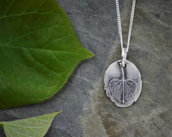 Redbud Leaf Necklace, Fine Silver Pendant, Rustic Jewelry, Nature Inspired, Gift for Arborist