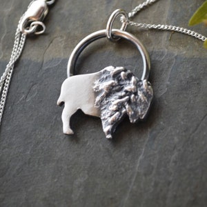 Bison Necklace with Goldenrod Texture in Silver, Buffalo Jewelry, Western Style Pendant, Gift for Her image 3