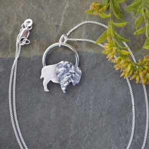 Bison Necklace with Goldenrod Texture in Silver, Buffalo Jewelry, Western Style Pendant, Gift for Her image 5