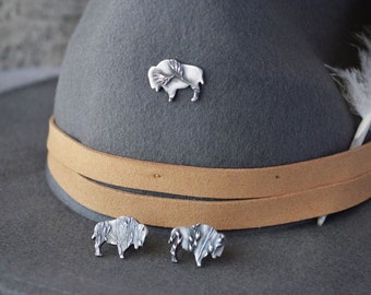 Bison Hat Pins or Tie Tacks, Buffalo Textured with Prairie Grass, Gift for Cowboy or Cowgirl