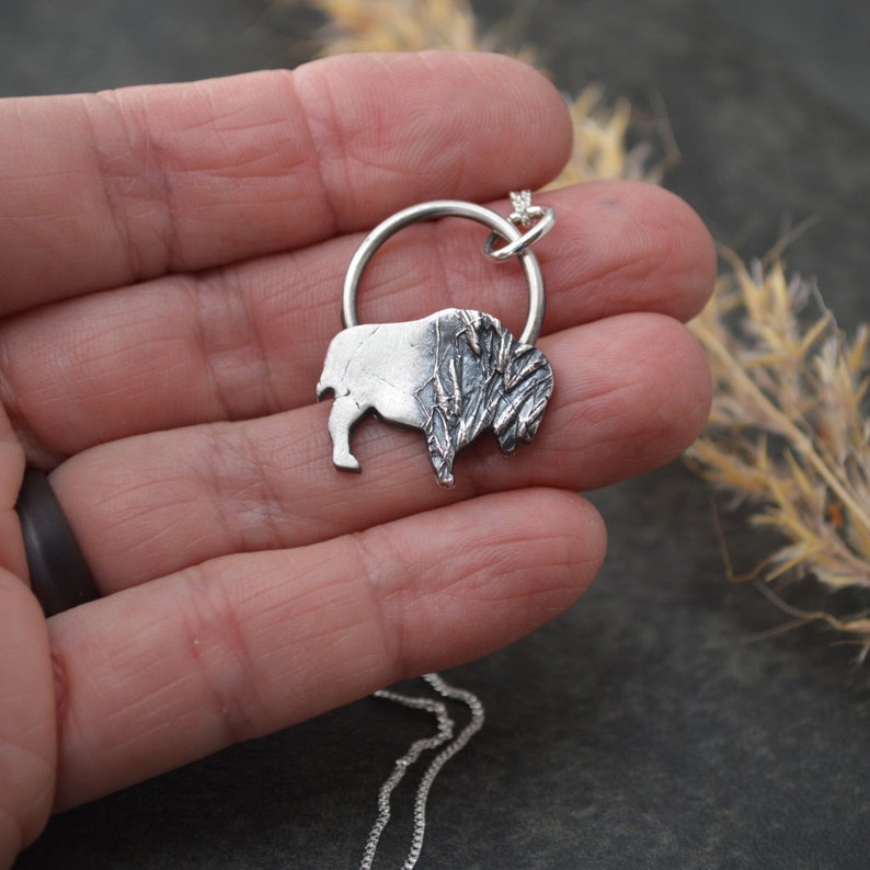 Bison Necklace, Prairie Indiangrass in Fine Silver image 4