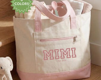 New Grandma Canvas Tote, Zippered Tote for Mimi | Pregnancy Reveal Gift for First Time Grandmother