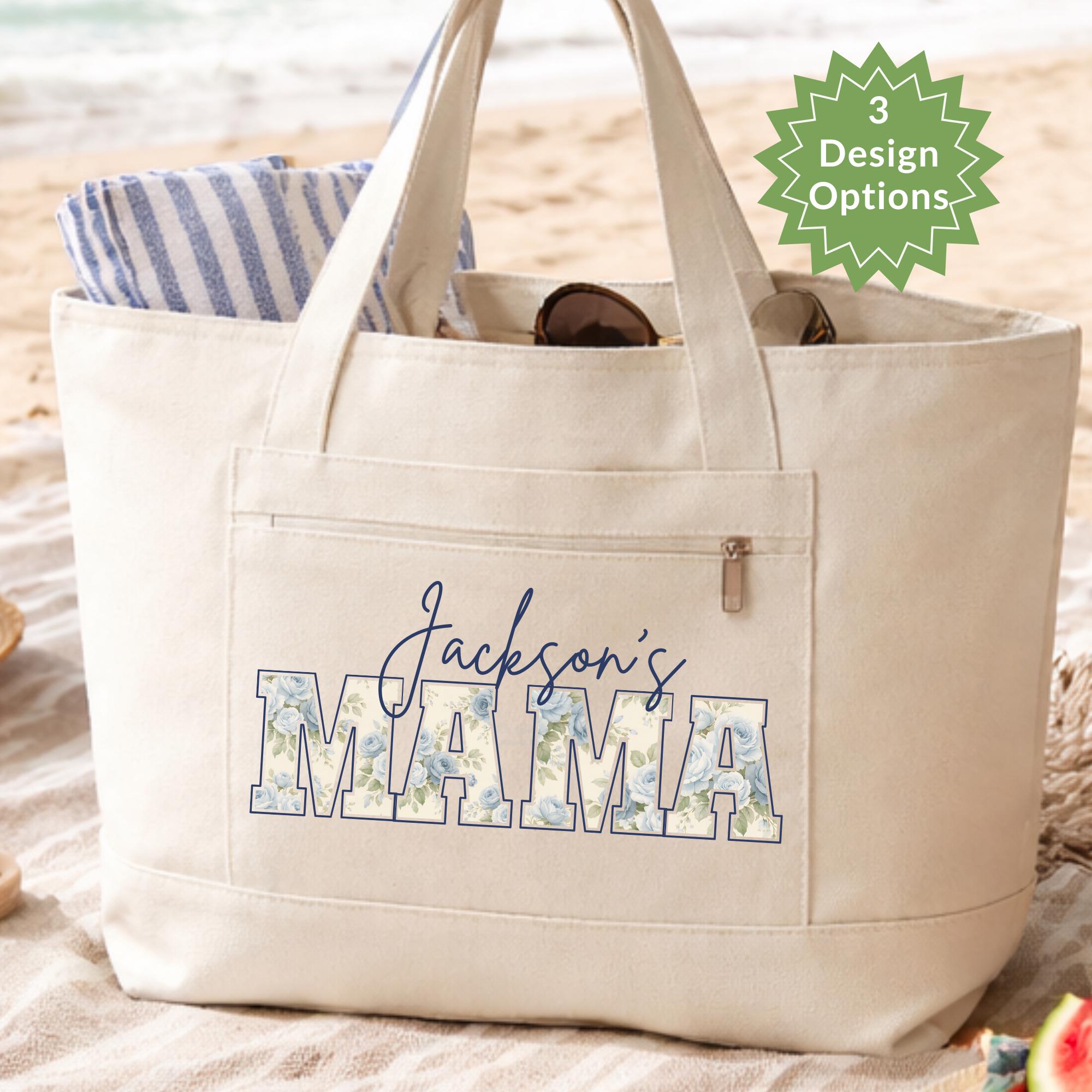 Personalized Mama Tote Bag With Zipper, Custom Name Mom Bag