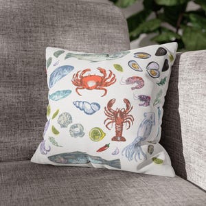 Coastal Living Beach House Decor, Lake House Accent Pillow, Seaside Cabin Shellfish Pillow, Nautical Decor, Throw Pillow and Cover, 4 Sizes