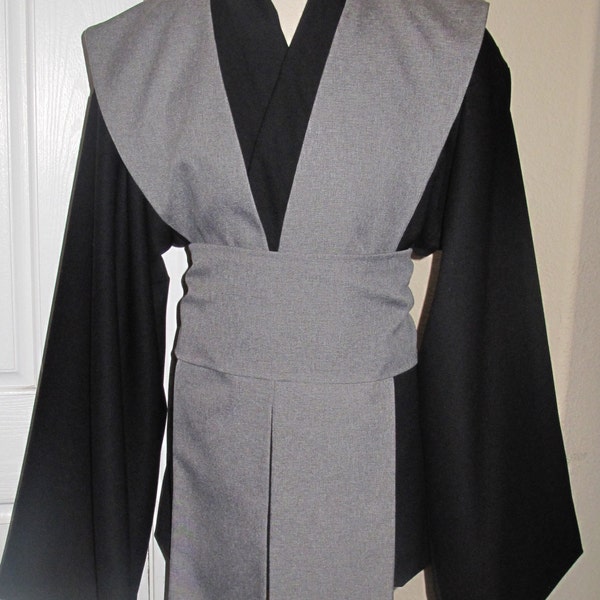 Star Wars Warrior Black/Grey or Grey/Black tunic with tabards & sash/obi,4 pcs costume