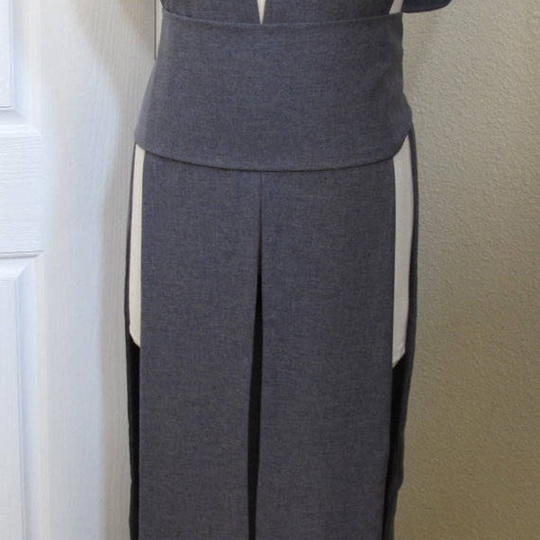 Gray Sleeveless Hooded Tabard Floor Length Warrior Costume Vest with sash in several sizes and colors