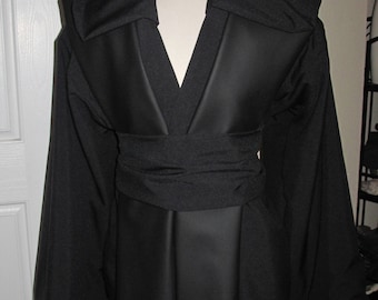 Cosplay Sith black suiting hooded tunic & sash, black pleather tabards  costume in 6 sizes