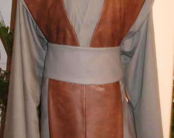 Star Wars warrior Cosplay grey tunic brown pleather tabards & grey pleather sash costume