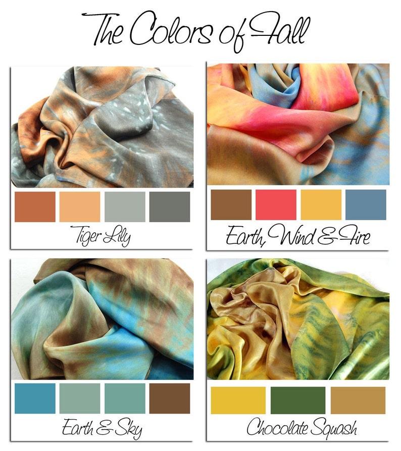 The Colors of FALL...Hand Dyed Silk Charmeuse Scarf, choose your palette image 2