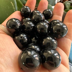 Onyx Gemstone,20mm Perforated Natural Stone,Natural Black Onyx Round Beads,High Quality Natural Black Gemstones,Metaphysical Crystals