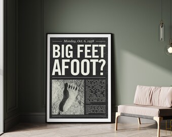 ビッグフットの新聞アートプリント：ヴィンテージの見出しポスター