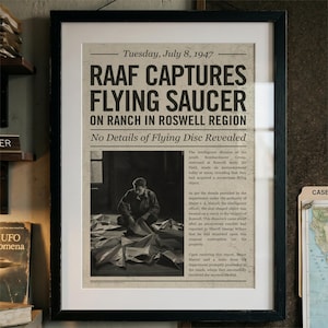 Roswell UFO Zeitung Poster Kunstdruck: Vintage Fliegende Untertasse Home Decor (Digitaler Download)