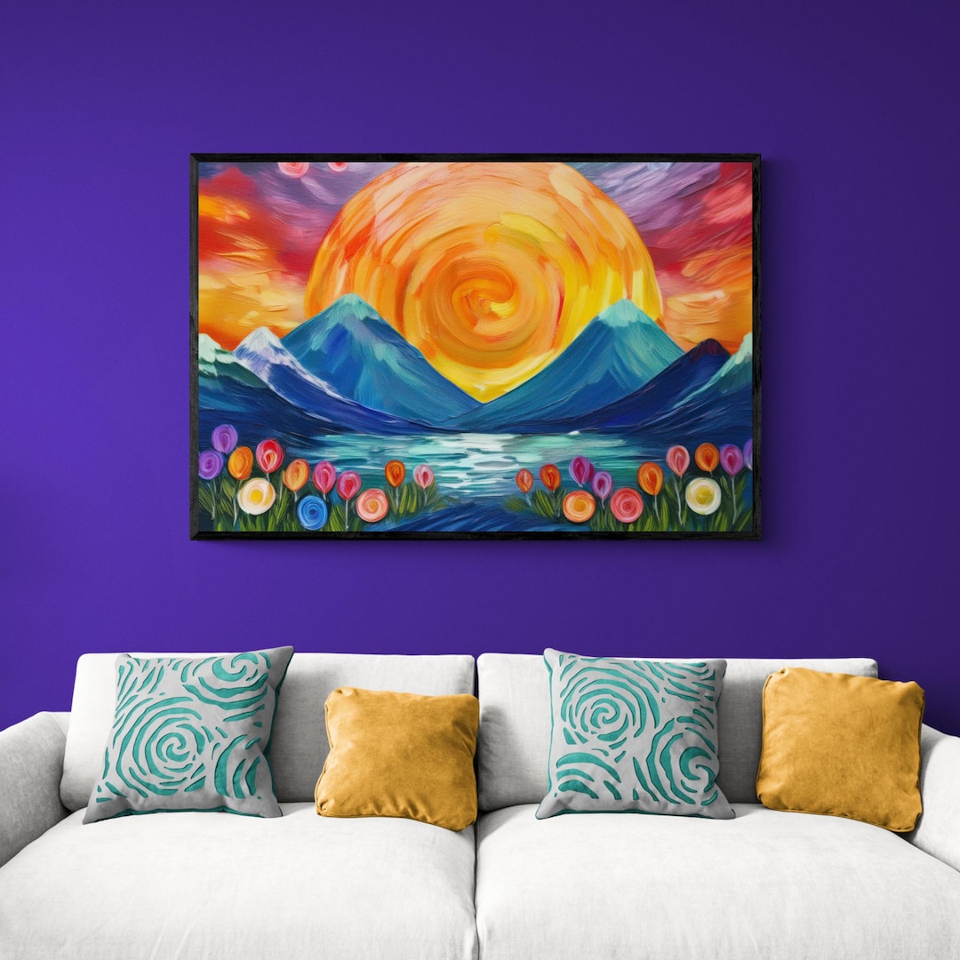 Abstract Sun Art Colorful Wall Art Impressionist Canvas Vibrant ...