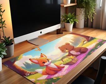 Kawaii Desk Mat Fox & Bear | Pastel XXL Mouse Pad
