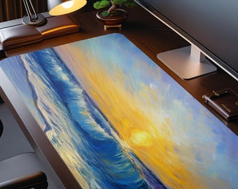 Blue Ocean Deskmat – Calm Beach Wave XL Mouse Pad for Coastal Aesthetic Setup