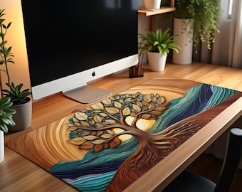Boho Desk Mat Tree Nature | Abstract Mouse Pad XXL Earth Tone