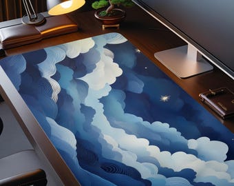 Abstract Desk Mat Clouds | Blue XXL Mouse Pad