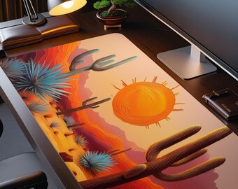 Desert Deskmat Cactus Sunset XL Mouse Pad Southwest Boho Western Art Gaming Mat