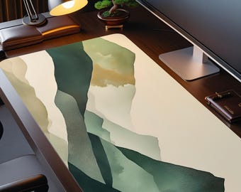 Japandi Desk Mat Watercolor Landscape XL Mouse Pad Minimalist Zen Nature Gaming Mat