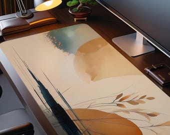 Boho Desk Mat | Neutral Beige Abstract Art XXL Mouse Pad