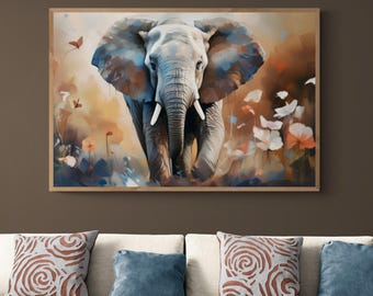 Elephant Canvas Boho Wall Art with Safari Style and Abstract Earth Tone Decor