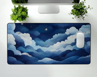 Blue Desk Mat Clouds | Celestial Mouse Pad XXL Whimsical
