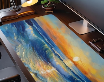 Ocean Desk Mat Coastal Sunset Waves XL Art Pad