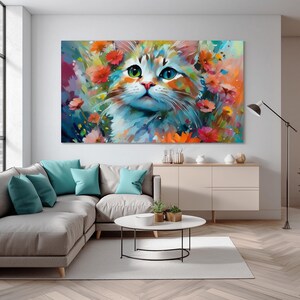 Floral Cat Canvas Wall Art: Modern Giclée Print