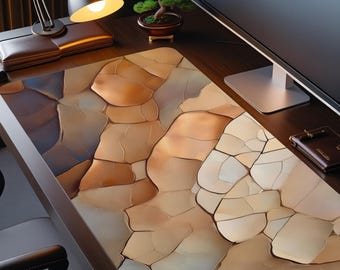 Japandi Desk Mat Cracked Earth Neutral XL Mouse Pad Non Slip Extended Deskmat