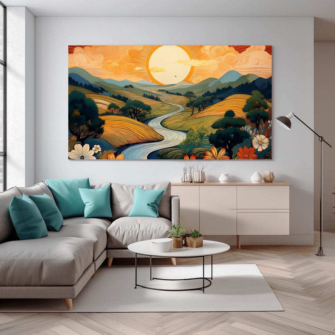 Canvas Wall Art Vibrant Sunset Landscape | Colorful Nature Print ...