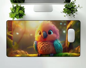 Kawaii Parrot Desk Mat | Pastel 3D XXL Mouse Pad