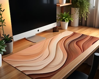 Terracotta Japandi Desk Mat | 3D Mouse Pad XXL Abstract Wave