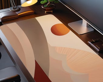 Terracotta Japandi Desk Mat Minimalist Landscape XL Mouse Pad Modern Neutral Decor