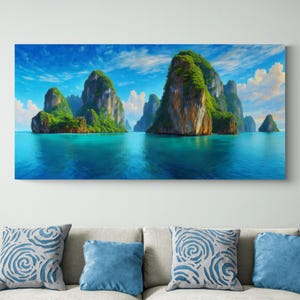 Panoramic Beach Art Tropical Island Canvas Coastal Wall Decor