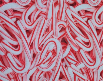 Photoreal Candy Cane Fabric BTY, Realistic Christmas Candy Fabric Holiday By the Yard