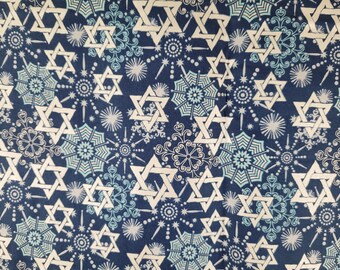 Silver Metallic Star of David & Snowflake Fabric BTY, Classic Holiday Fabric By the Yard, Judaica Jewish Theme Hanukkah 100% Cotton Quilting