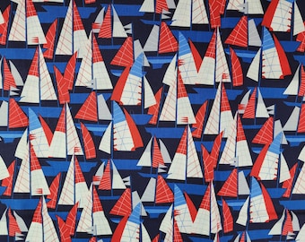 Sailboat Fabric BTY, Cabana by Maria Kalinowski Kanvas Studios/Benartex #REGATTA-C 5979, Colorful Red White and Blue Nautical 100% Cotton
