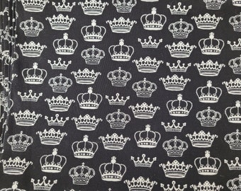 Crowns Black & White Fabric BTY, the Henley Studio for Makower #943, Queen King Princess Royalty, 100% Cotton