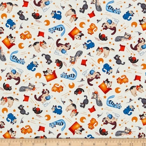 Kitty Korner Fabric BTY, Michael Miller DC8639-SWHT-D, Cats Allover Cartoon Cat Fabric, Kawaii Kitty Fabric 100% Cotton
