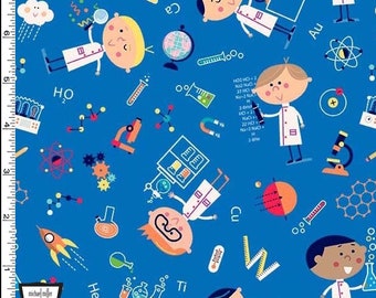Tissu Science Boys BTY par Michael Miller, DC9716-BLUE-D, tissu 100 % coton Stem Squad Steam Kids Scientist Chemist, Destash