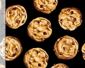 Tossed Realistic Cookies Fabric BTY, Timeless Treasures C8550, Chocolate Chip Cookie Baking Fabric Perfect for Aprons, 100% Cotton