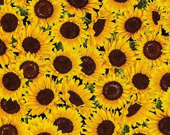 Packed Sunflower Fabric BTY, Timeless Treasures C8781, Realistic Sunflowers, 100% Cotton