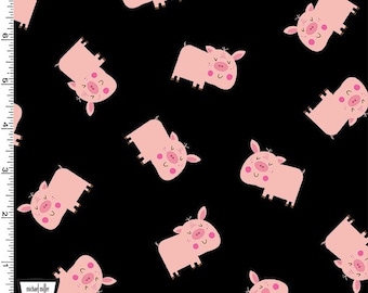 Mini Pig Fabric By the Yard, Michael Miller DC10195-BLAC-D, Tiny Cartoon Tossed Pigs Kawaii Piglet BTY, 100% Cotton Quilt Shop Quality