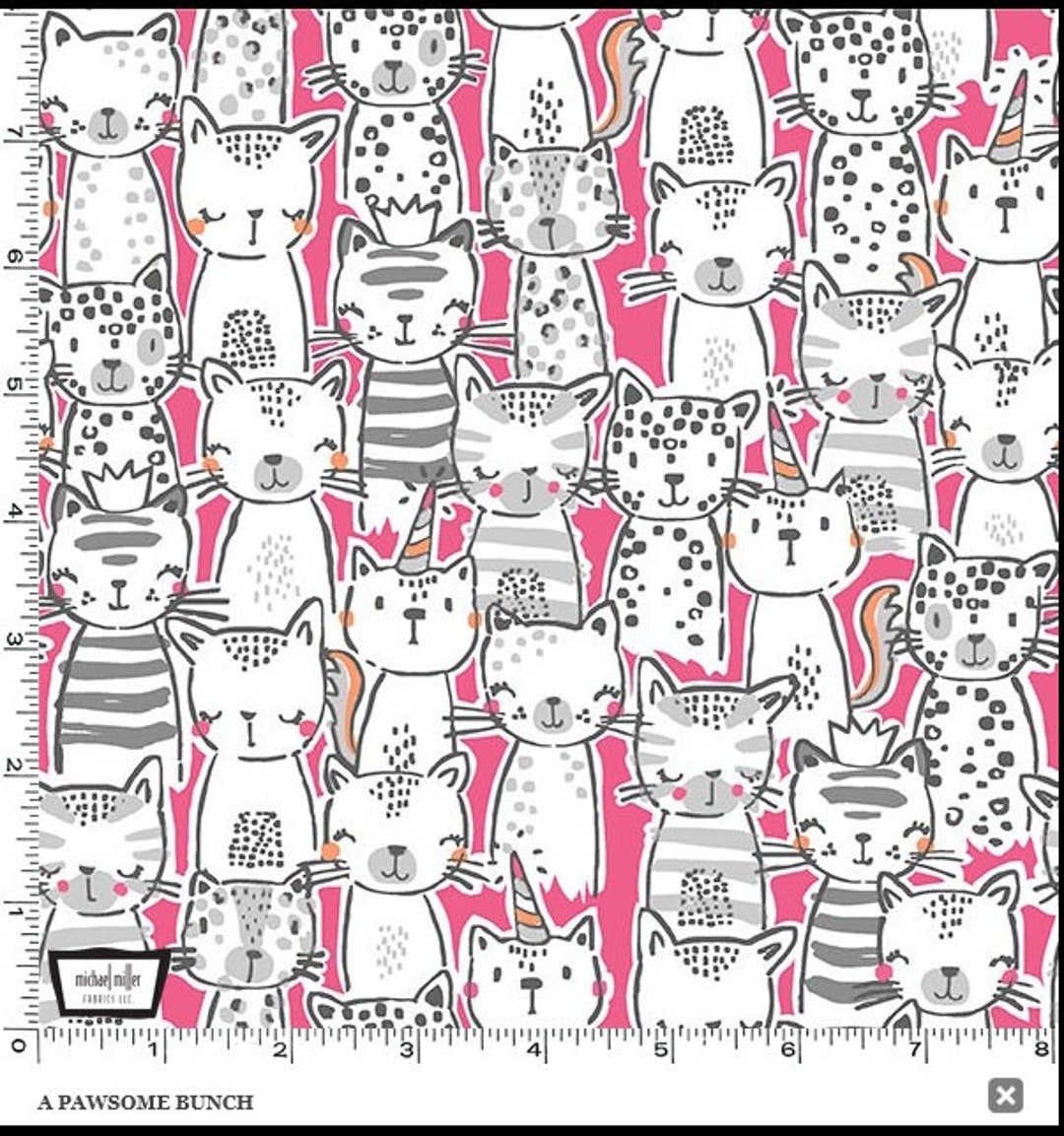 A Pawsome Bunch Fabric BTY, Michael Miller CX9617PINK, Cats Allover