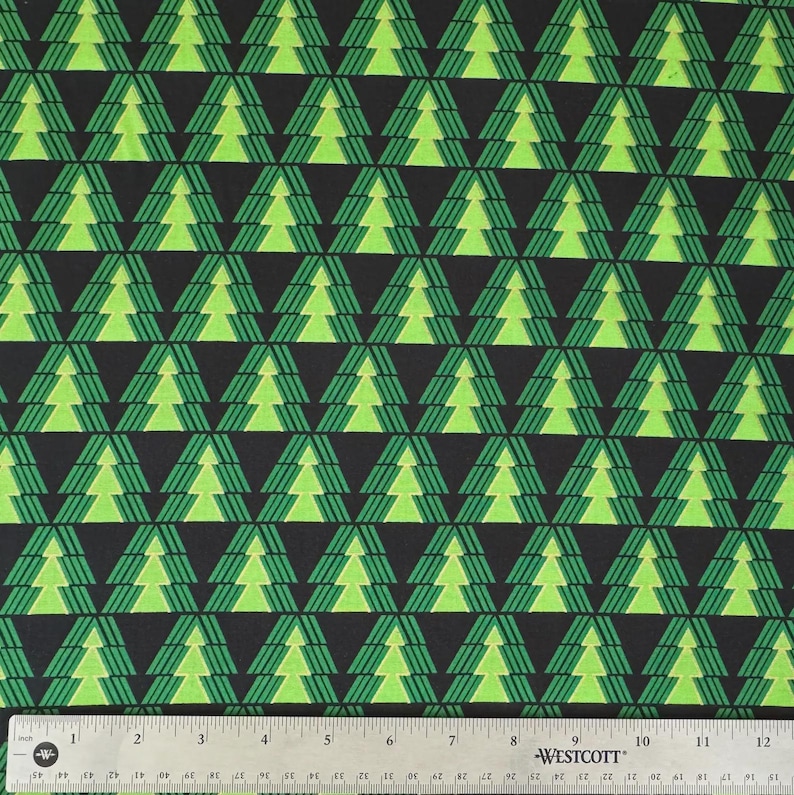 Westcott Ruler Guide O Christmas Tree Metallic on Black Fabric BTY, Greta Lynn for Benartex ...