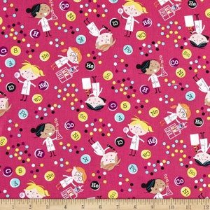 Girls in Science Fabric BTY by Michael Miller, DC7919-PINK-D, Stem ...